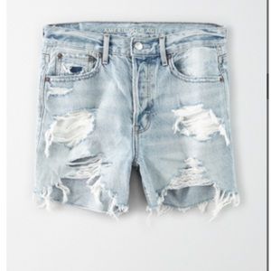 American Eagle Outfitters Light Blue Distressed High Waist Shorts